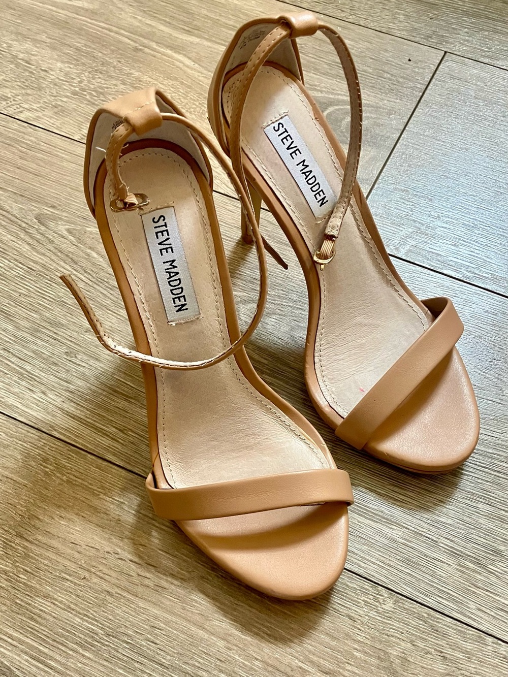 Steve Madden Tan Open-Toe Ankle-Strap Stiletto Heels